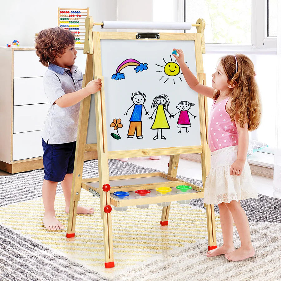 Adjustable Kids Art Easel — Chalk & Dry-Erase Creative Station